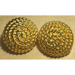 Vintage Signed Monet Gold Tone Domed Rope Design Large Pierced Earrings VGUC